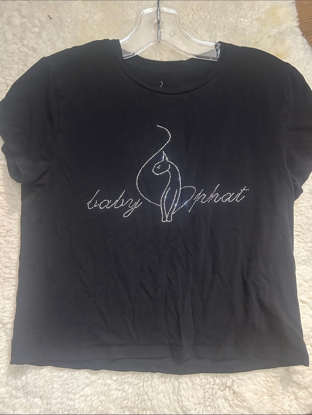 Baby Phat Black Tee with Rhinestone Cat Logo 20” Ptp